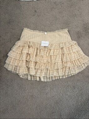 American Eagle Outfitters Cream Tiered Lace Mini Skirt